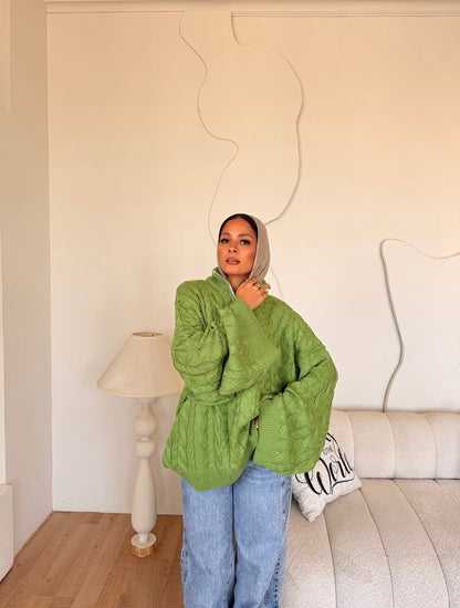 ZIP NECK CABLE SWEATER