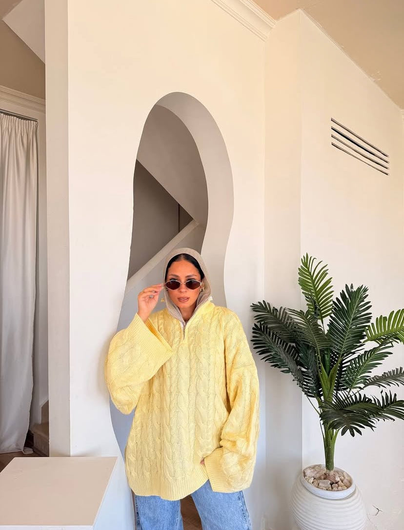 ZIP NECK CABLE SWEATER