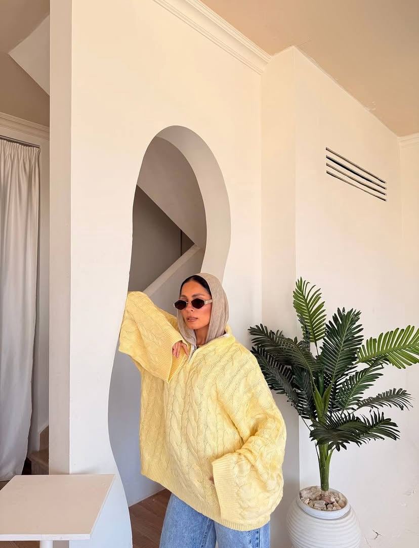 ZIP NECK CABLE SWEATER