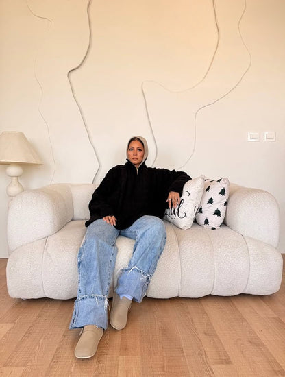 ZIP NECK CABLE SWEATER