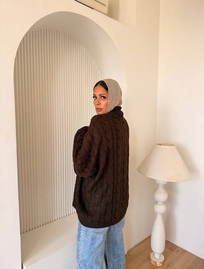 ZIP NECK CABLE SWEATER