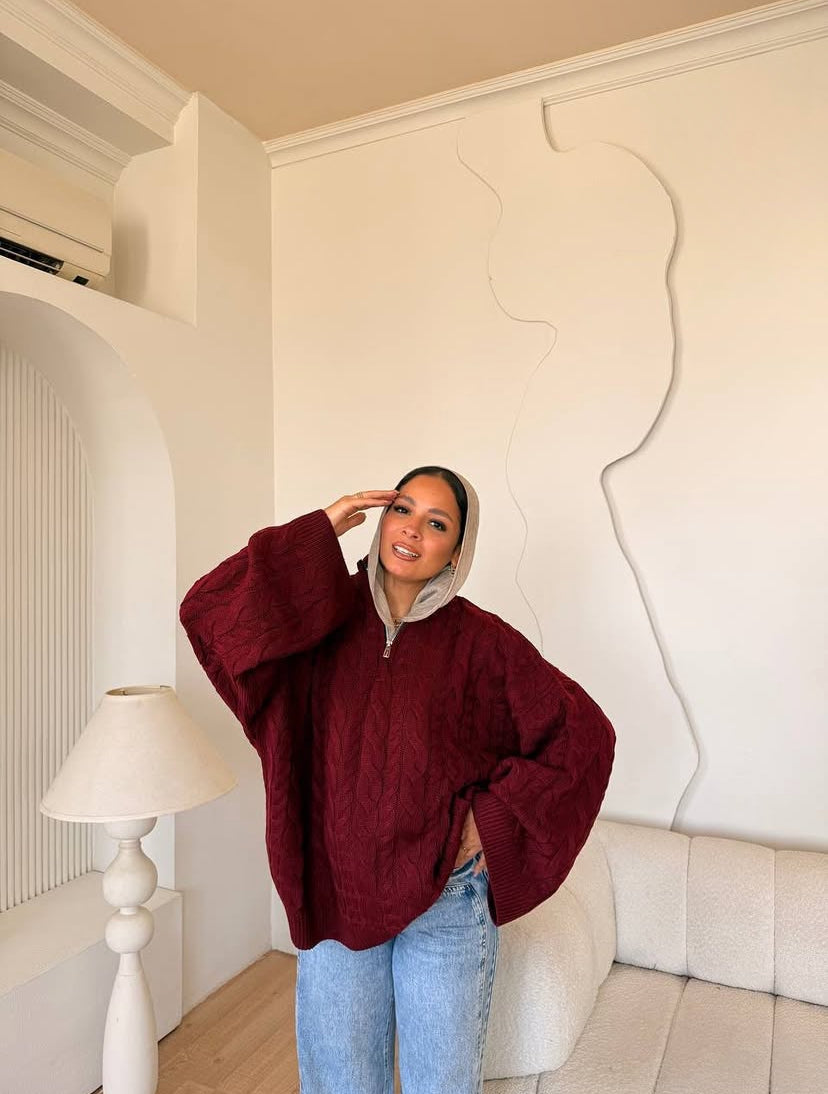 ZIP NECK CABLE SWEATER