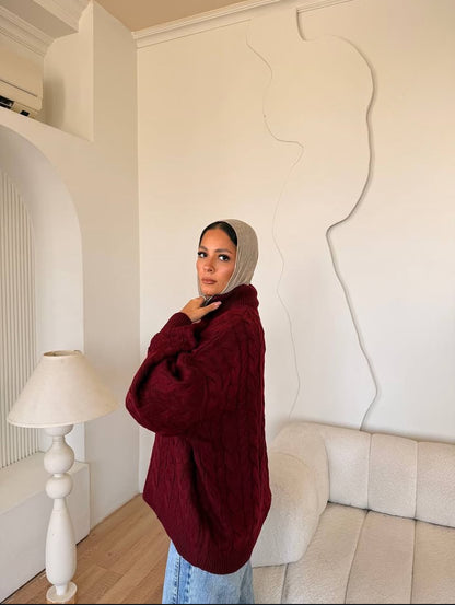 ZIP NECK CABLE SWEATER