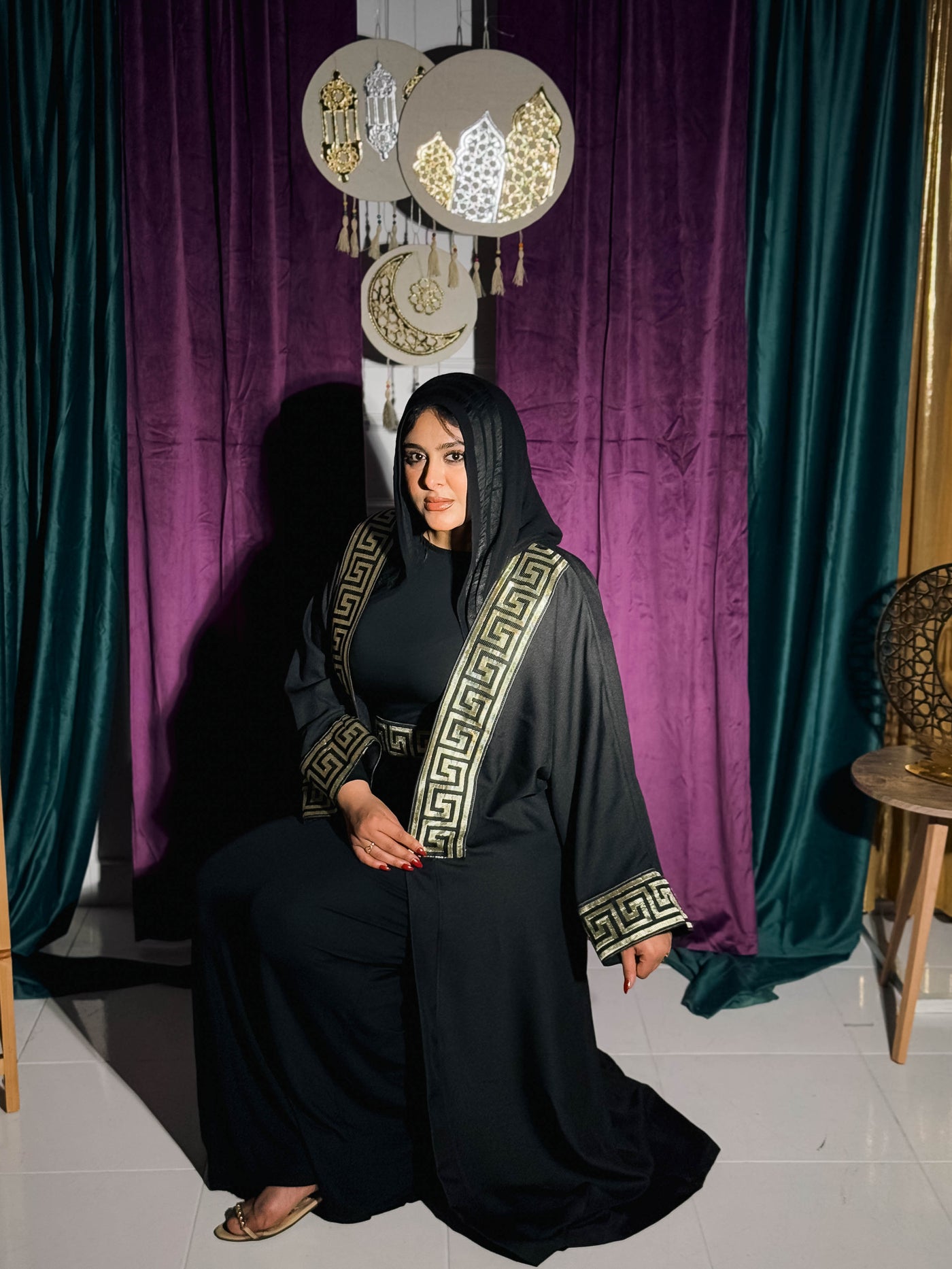 Black Kaftan with Versace Texture